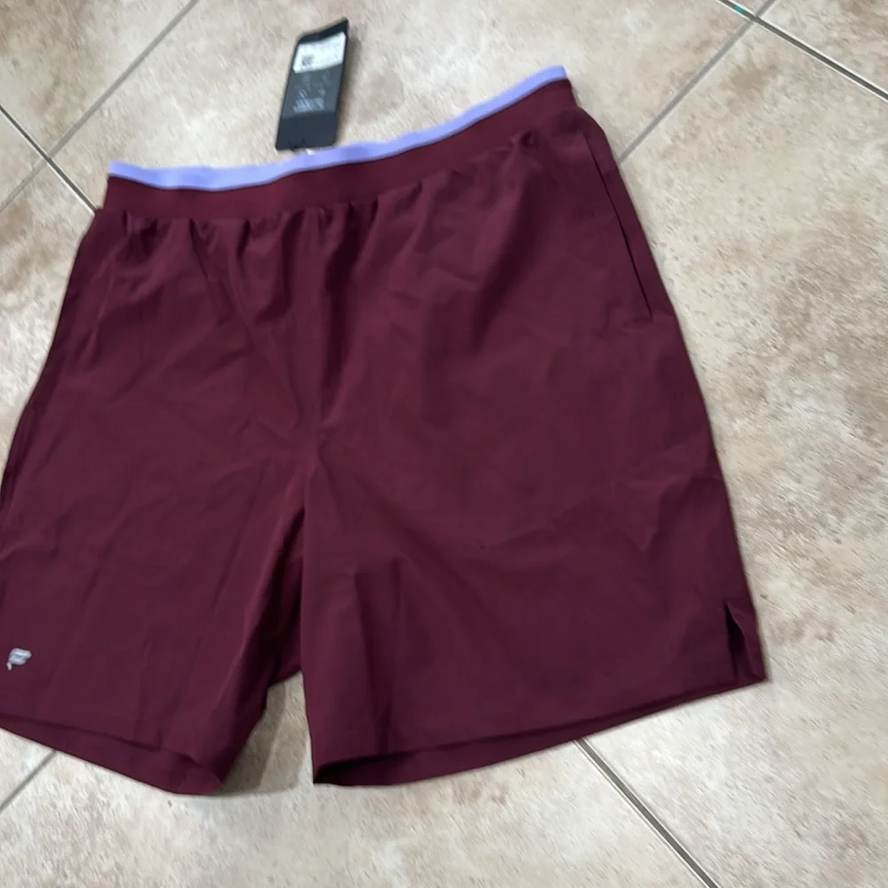 Fabletics Men's Burgundy Athletic 7 inch Shorts with Lavender Waistband NWT - Picture 3 of 11
